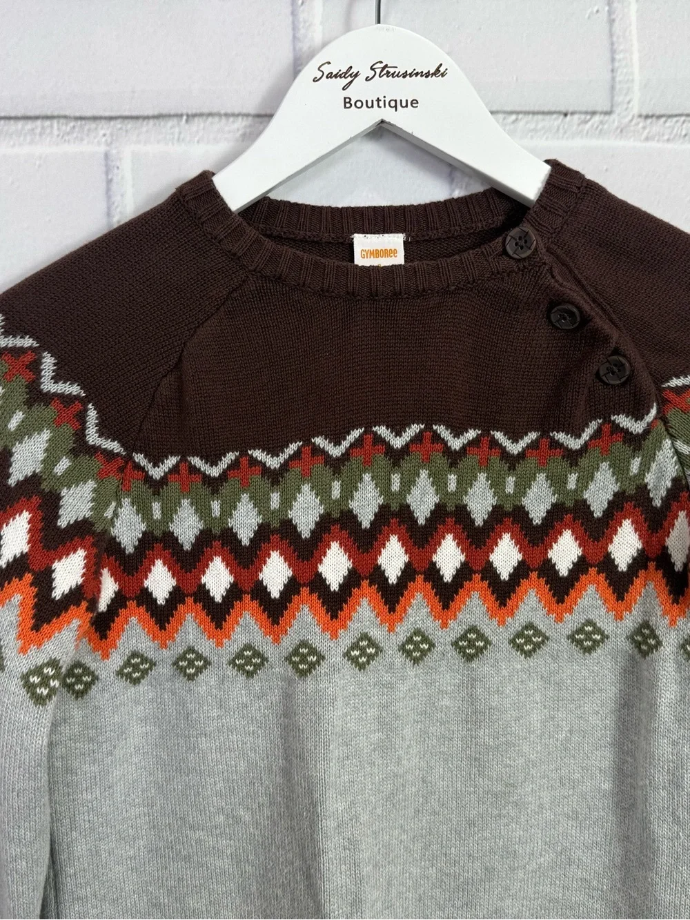 Gymboree Boys Fair Isle Sweater Size 8 Gray Brown Cotton Knit